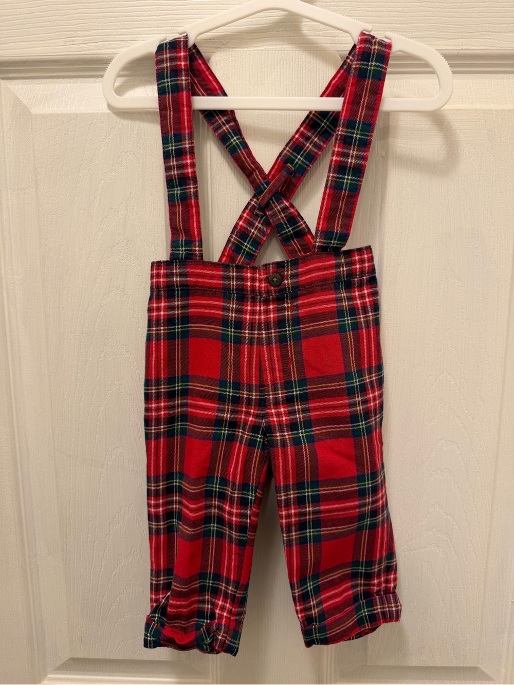 Janie and Jack Red Plaid Cross-Back Overalls